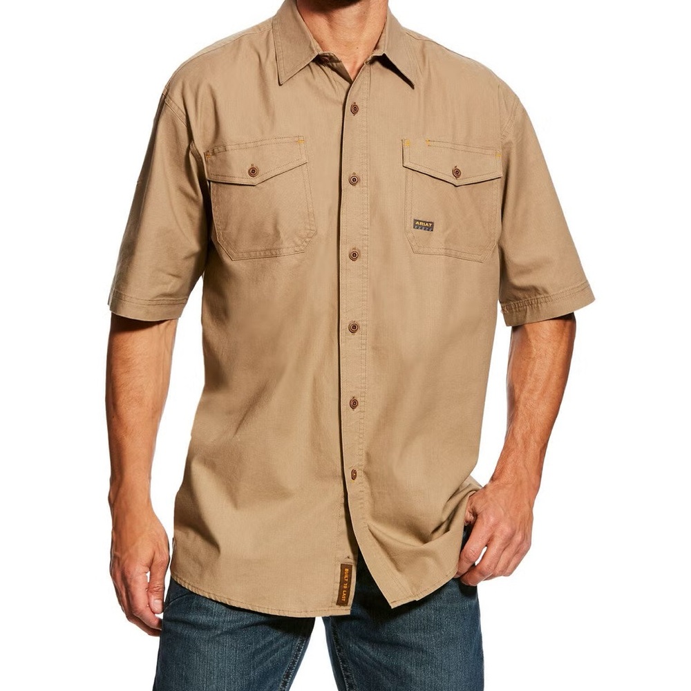 Ariat Rebar Shirt XXL Mens Short Sleeve Tan Workwear Hiking Fishing (1152)